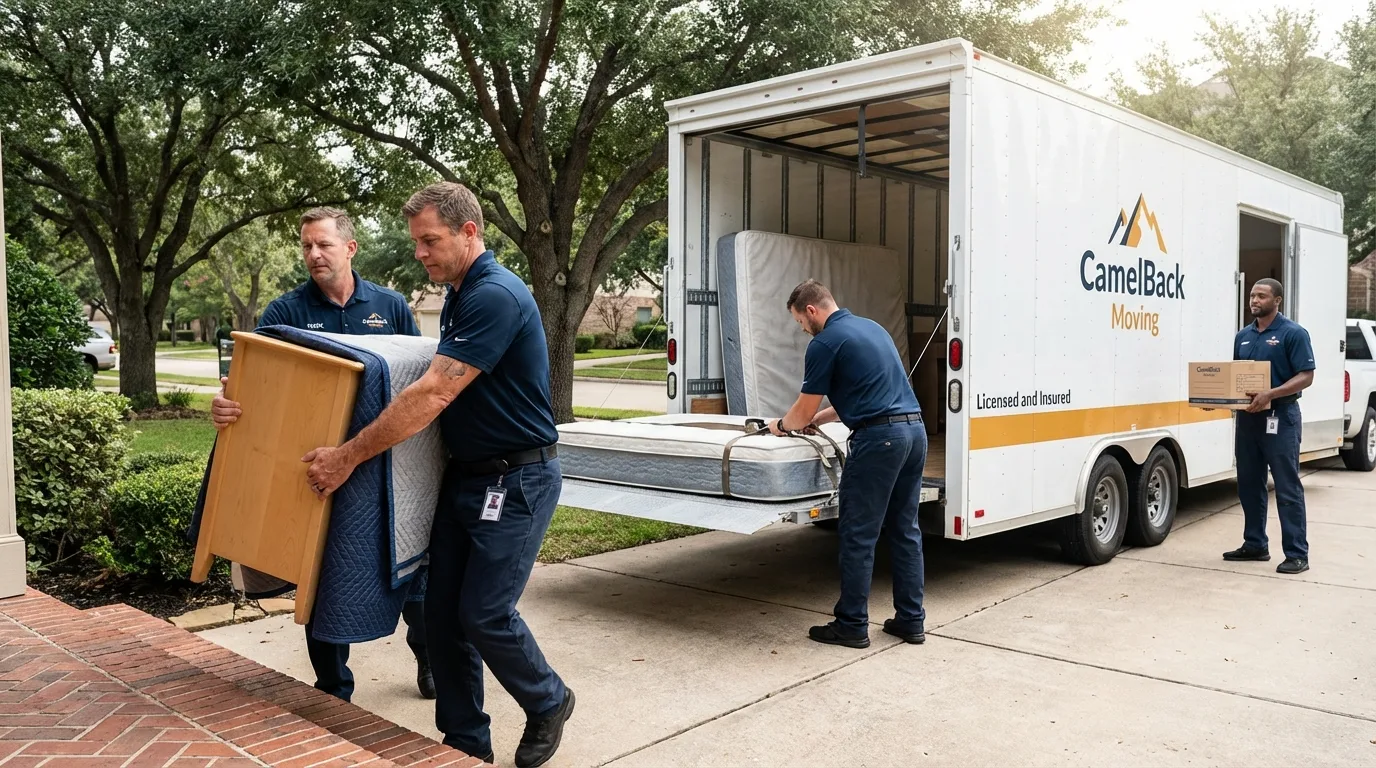 Crew loading residential truck for cross-state move from Twin Lakes, WI
