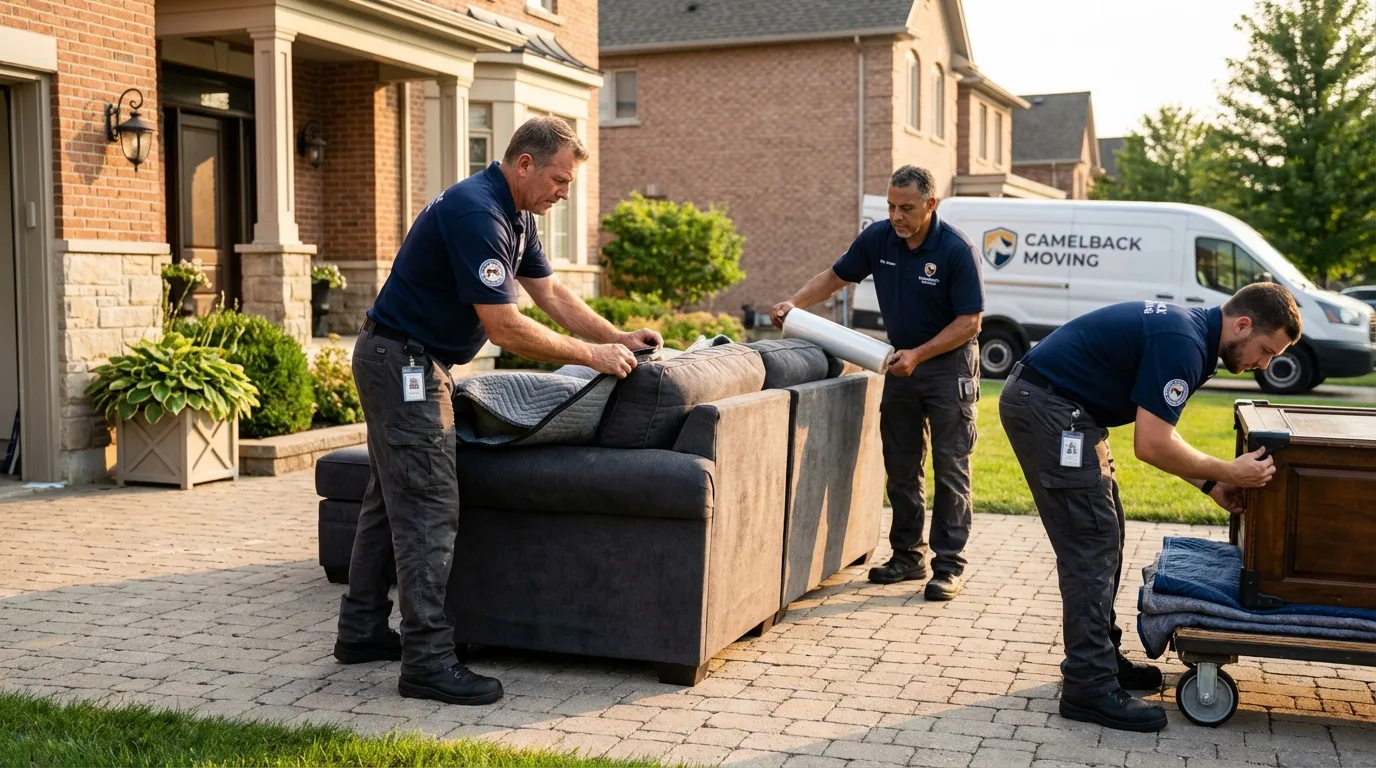 Large estate moving crew wrapping furniture in Twin Lakes, WI