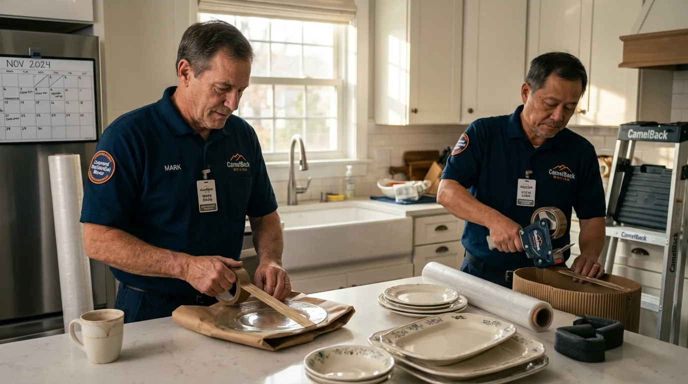Professional crew packing kitchen dishware in Twin Lakes, WI